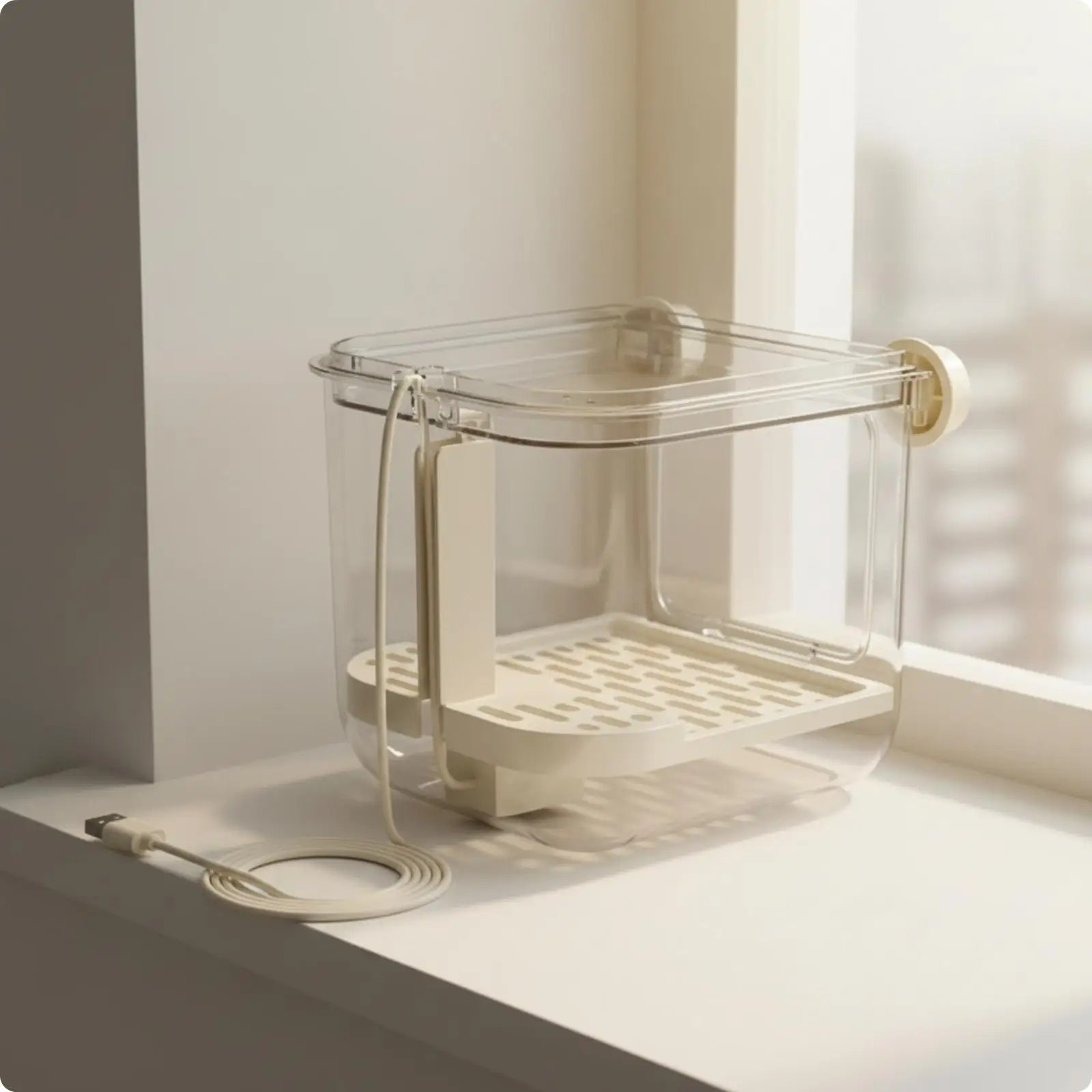 Bird Bath for Garden Cage with Recirculating Water Pump Clear Housing for Easy Monitoring of Birds