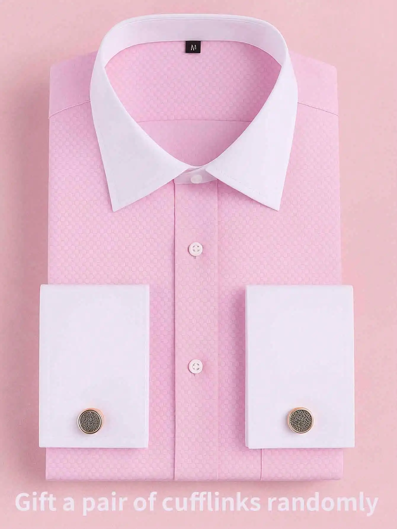 

Men's Pink Patterned French Cuff Formal Dress Shirt with Cufflinks