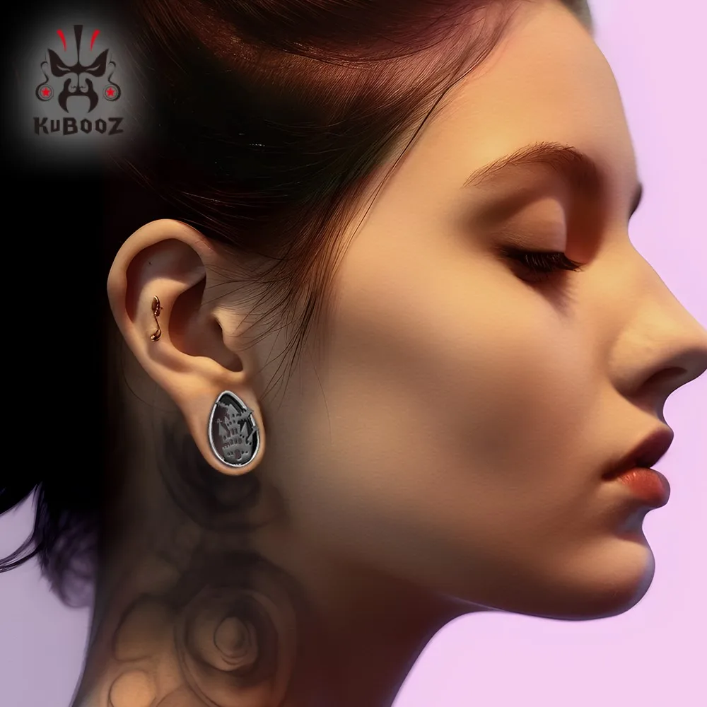 KUBOOZ Ear Expander Tunnels Castle Gauges Stretchers Plugs Stainless Steel Earrings Piercing Jewelry 2PCS