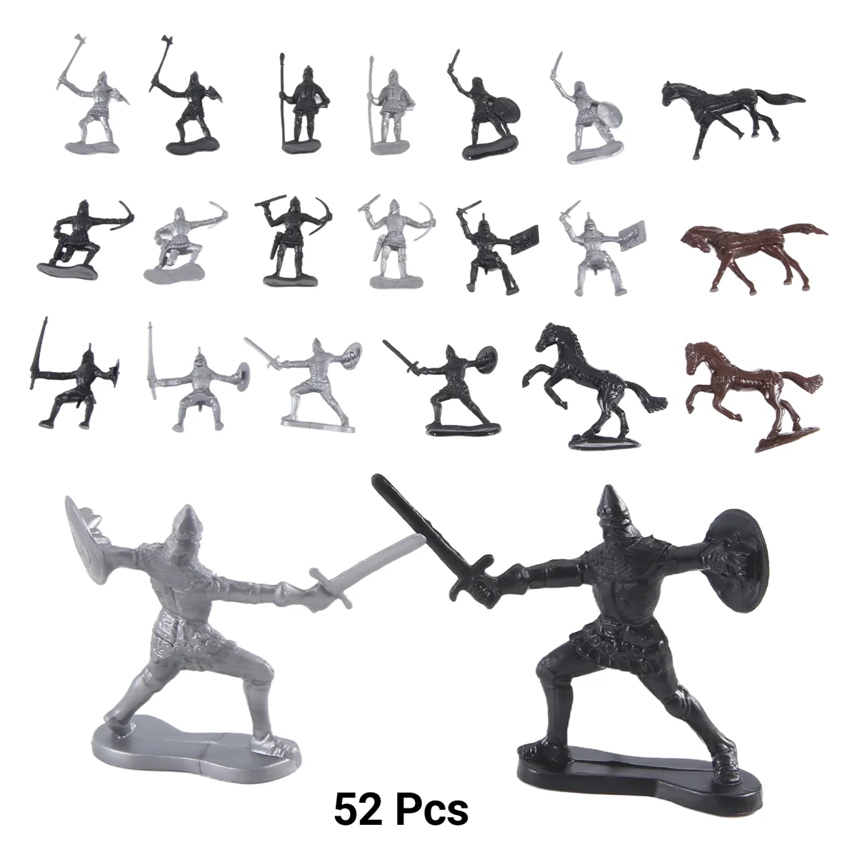 Modelo de soldado de caballo de guerra de caballería Medieval, soldado romano, modelo de Guerrero Medieval antiguo, figuras de acción, juguetes, 52 unids/lote por bolsa