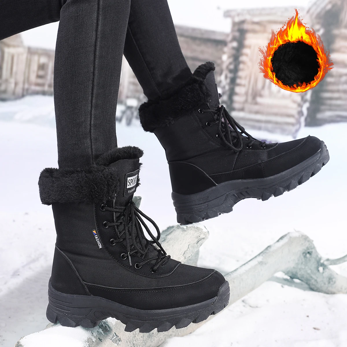 

New Warm Plush Women's Snow Boots Fashion Outdoor Women Boots Platform Anti-Slip Hiking Boots Waterproof Winter Warm Ankle Boots