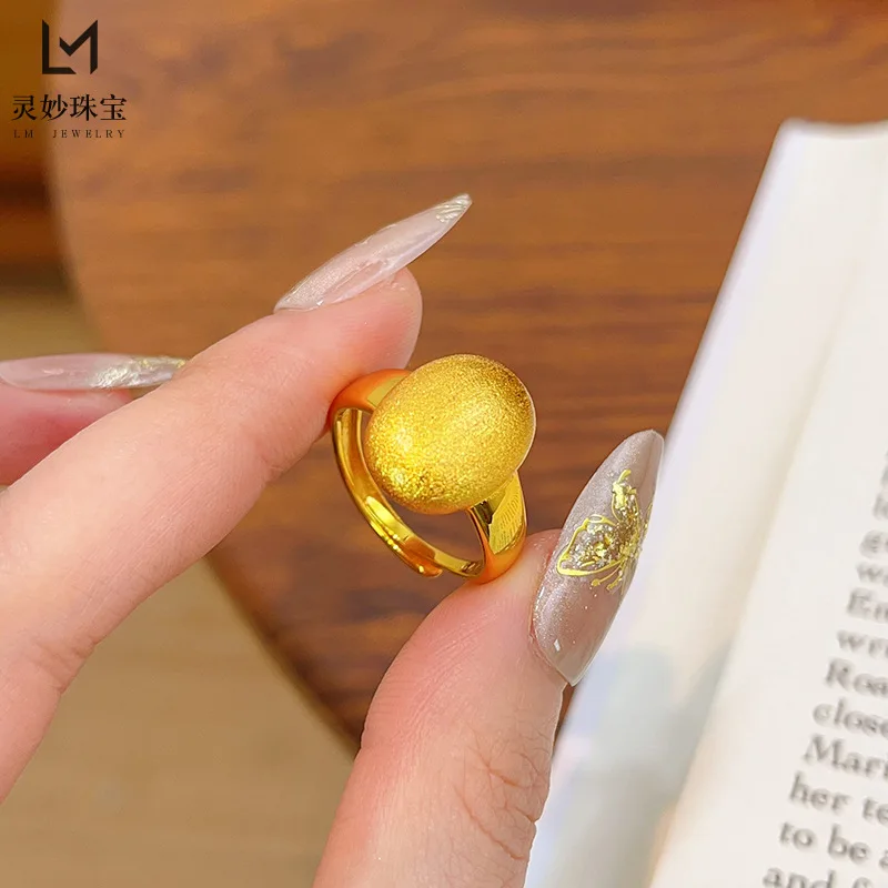 

9999 24K real gold luxury jewelry pigeon egg ring wide face Bing ring retro personality gift for girlfriend