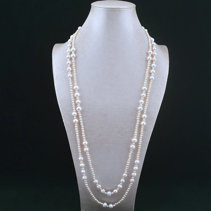 

HOOZZ.P Real White Long Pearl Necklace Jewelry 63" Natural China Freshwater Cultured On Sale For Women Gift Round