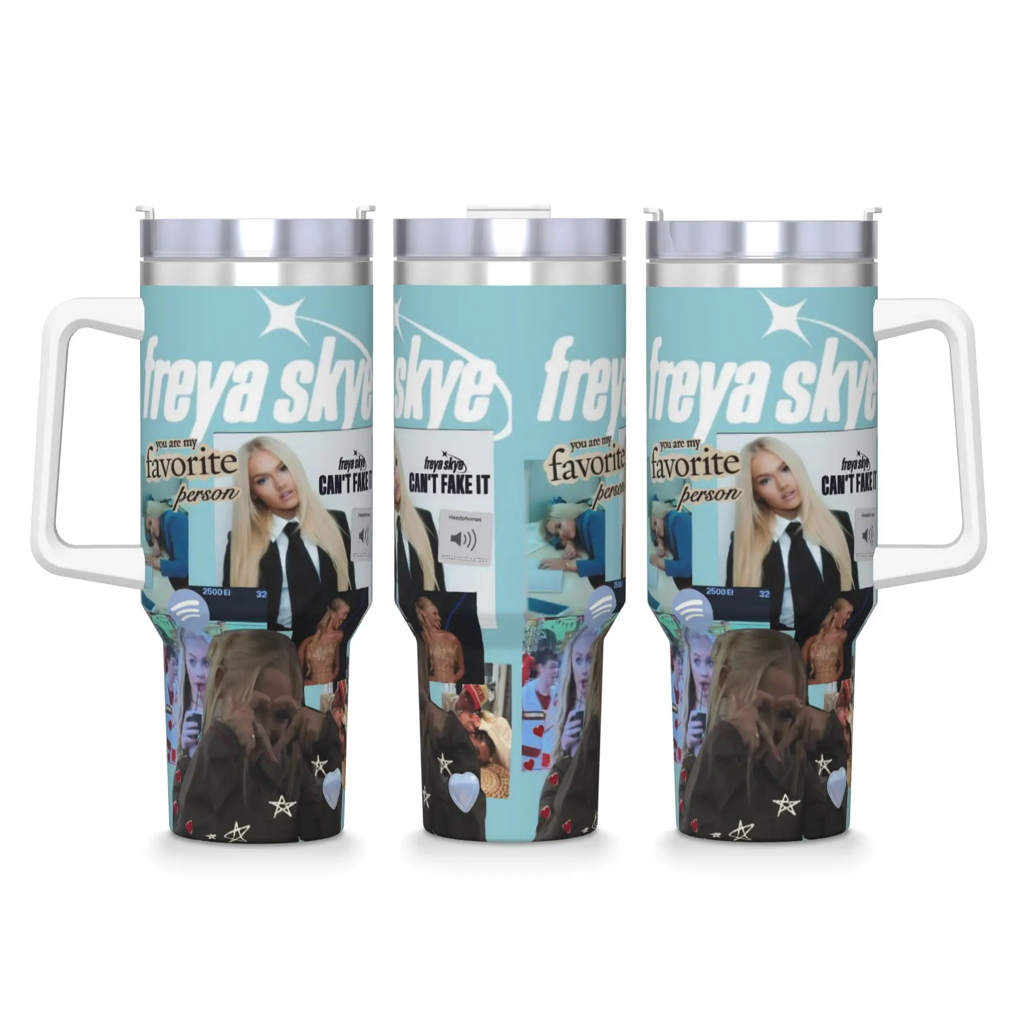 Freya Skye Stainless Steel Tumbler  Travel Thermal Mug With Straws and Lid Large Mugs Cup Cold Drink Water Bottle