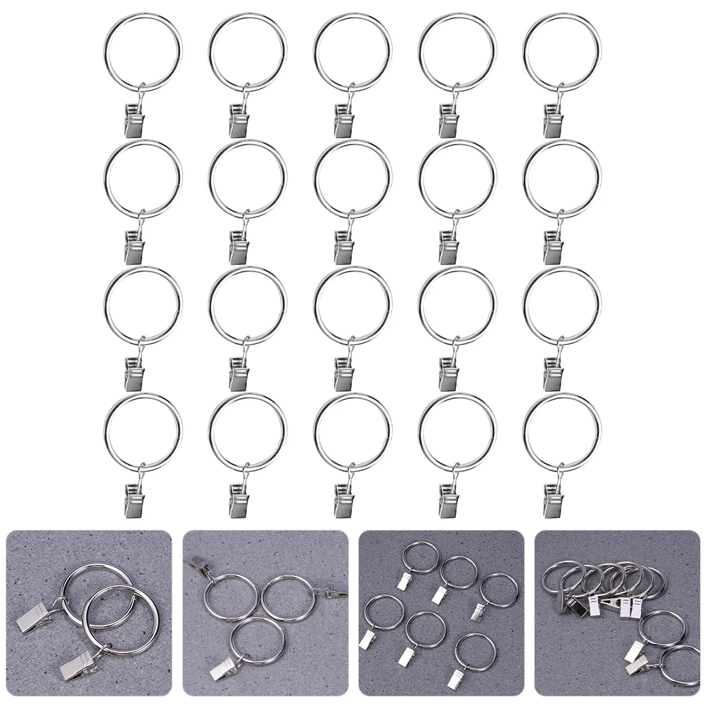 

20 Pcs Curtain Rod Clip Hanging Ring (white Nickel) (40mm×38mm Diameter) 20pcs Rings Window Shower Clips Metal with Iron Pole