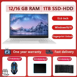 Gaming Business Laptop barato, 15.6 Polegada, 12GB de RAM, DDR4, IPS, FHD, 128 GB SSD, 1TB HDD, Windows 10, 11, Impressão digital, retroiluminado, BT4.0, 5G-WiFi