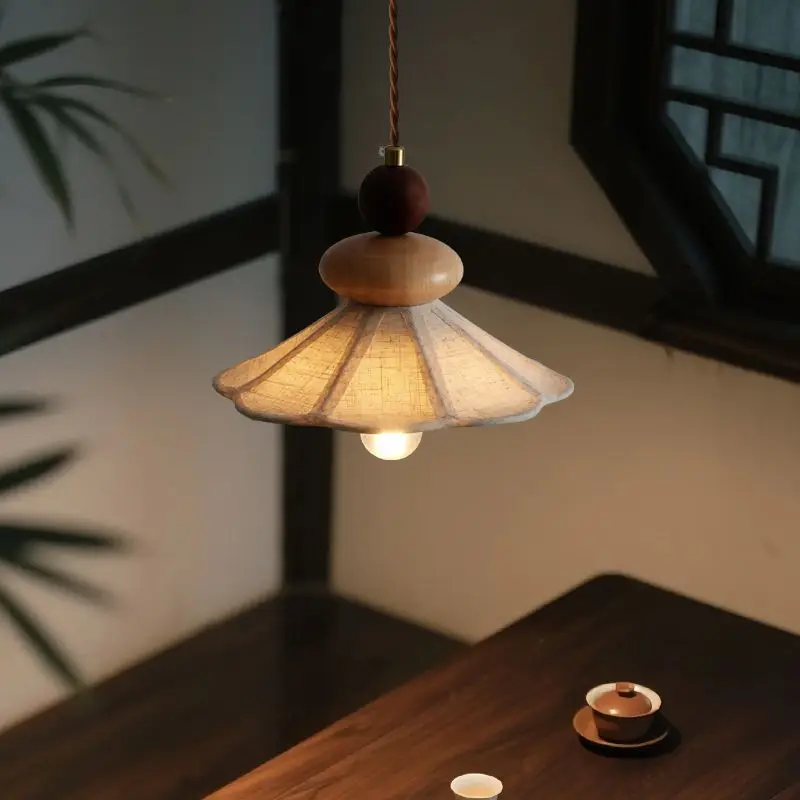 Middle ancient style wooden Chinese style bedroom bedside pendant lamp restaurant foyer wabi sabi style homestay aisle lamp