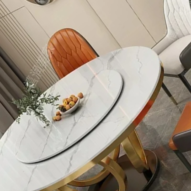 

Light Luxury Modern Chair Minimalist Rock Dining Table Combination Household Circular Shape Mesas De Jantar Furniture Sets