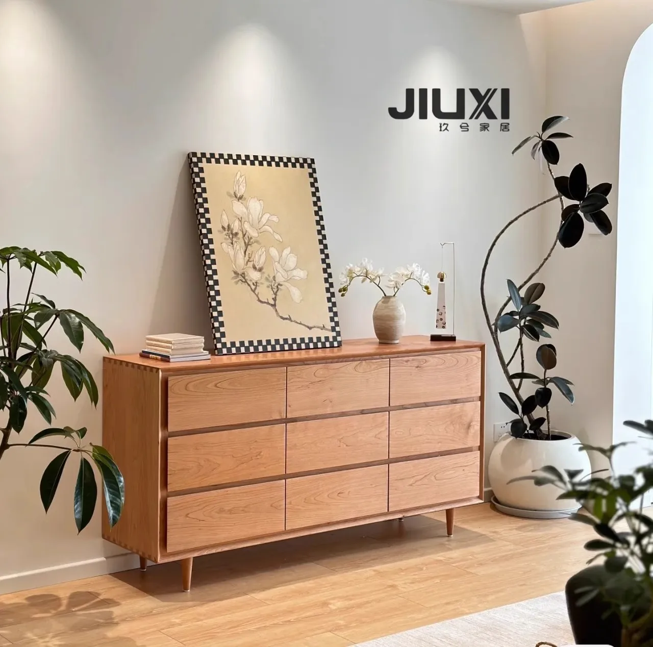 Japanese-style solid wood chest of drawers, bedroom large-capacity chest of drawers, household locker, cherry wood nine chest of