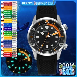 BERNY Orologi subacquei da uomo 200M Orologio subacqueo meccanico automatico super luminoso impermeabile 42mm Orologio da polso subacqueo con zaffiro