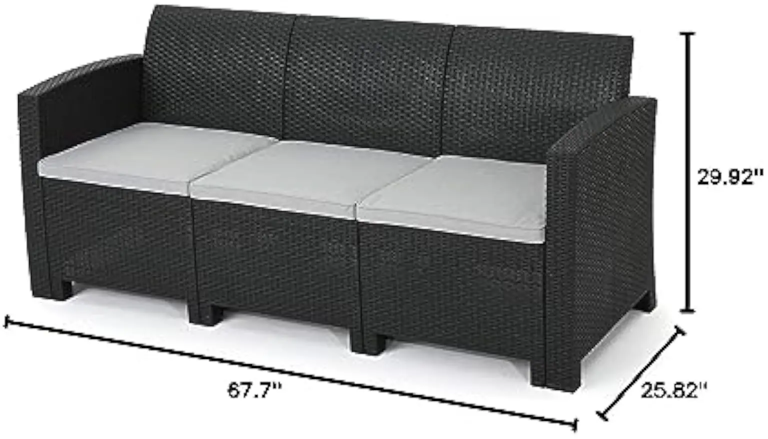 Outdoor 3-Seater Faux Wicker Rattan Style Sofa with Water Resistant Cushions, 25.82