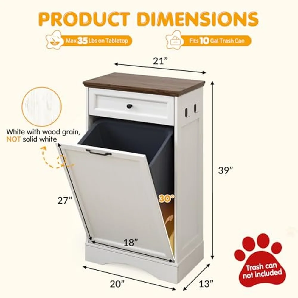 Tilt Out Trash Can Cabinet with Dog Bowl 10 Gallons Dog Feeding Station with Storage Cabinet Pet Food Cabinet with