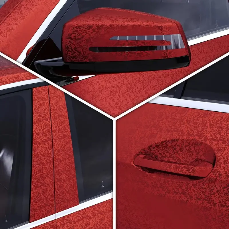 Premium PET 3D Chrome Satin Romance Red Cosmic Ghost Textured Vinyl Wrap Film Roll Self Adhesive Decal Car Wrapping view 6
