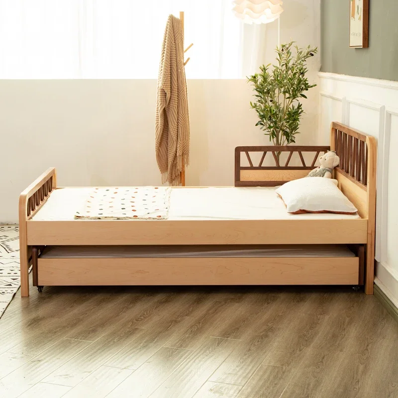 TAO 1.5m all solid wood children's bed with guardrail black walnut hard maple color matching bed