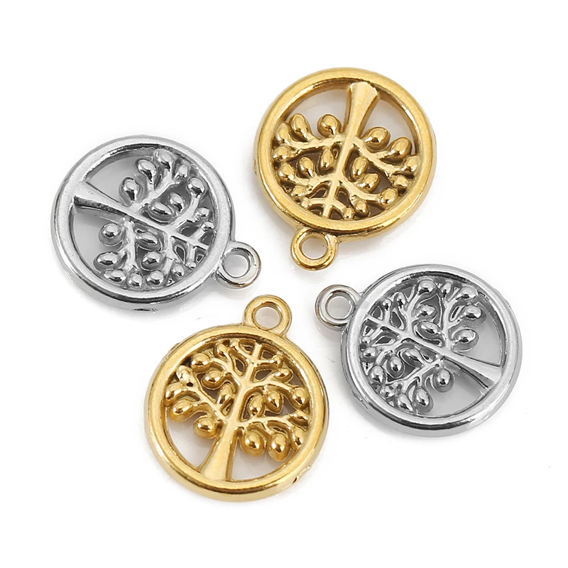 5pcs Never Fade PVD Stainless Steel Tree Charms Lot Bracelets Charms Necklace Pendants for DIY Earring Making Jewelry Findings - view 5