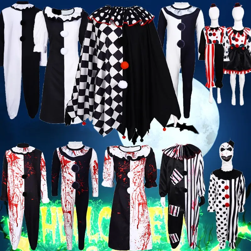 

Halloween Clown Bloodstained Cosplay Costume Men Women Roleplay Terroristic Performance Stage Party Outfit Traditional Chines...