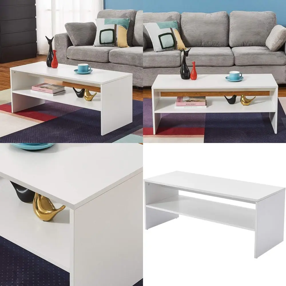 

Двухуровневый журнальный столик для гостиной и офиса, простой боковой столик для дивана, белый, 39,4 x 15,7 x 15,7 дюймов