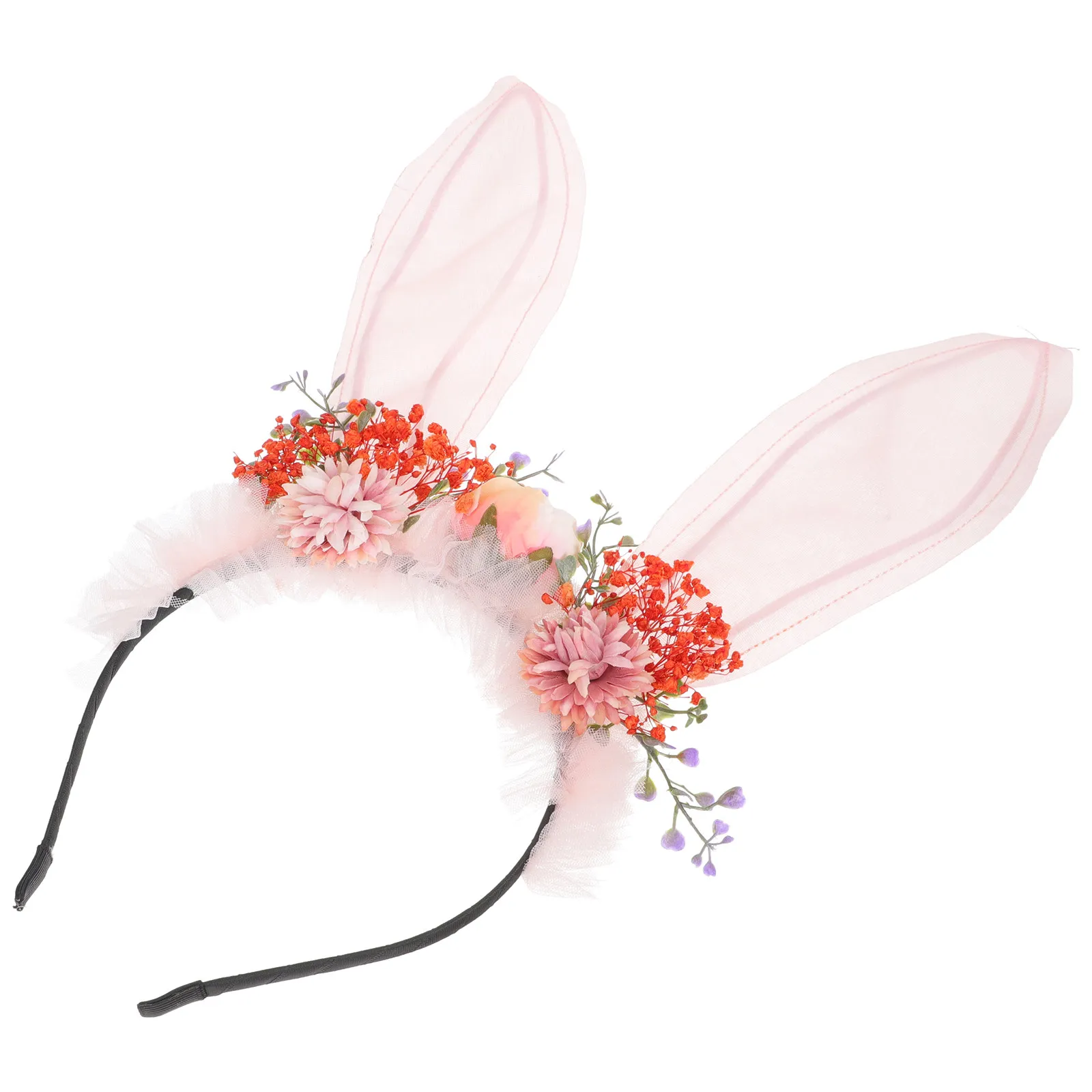 Rabbit Ear Flower Headband Exquisite Decorative Hair Hoop for Halloween Masquerade Themed Party Costume Bunny Ear Modeling