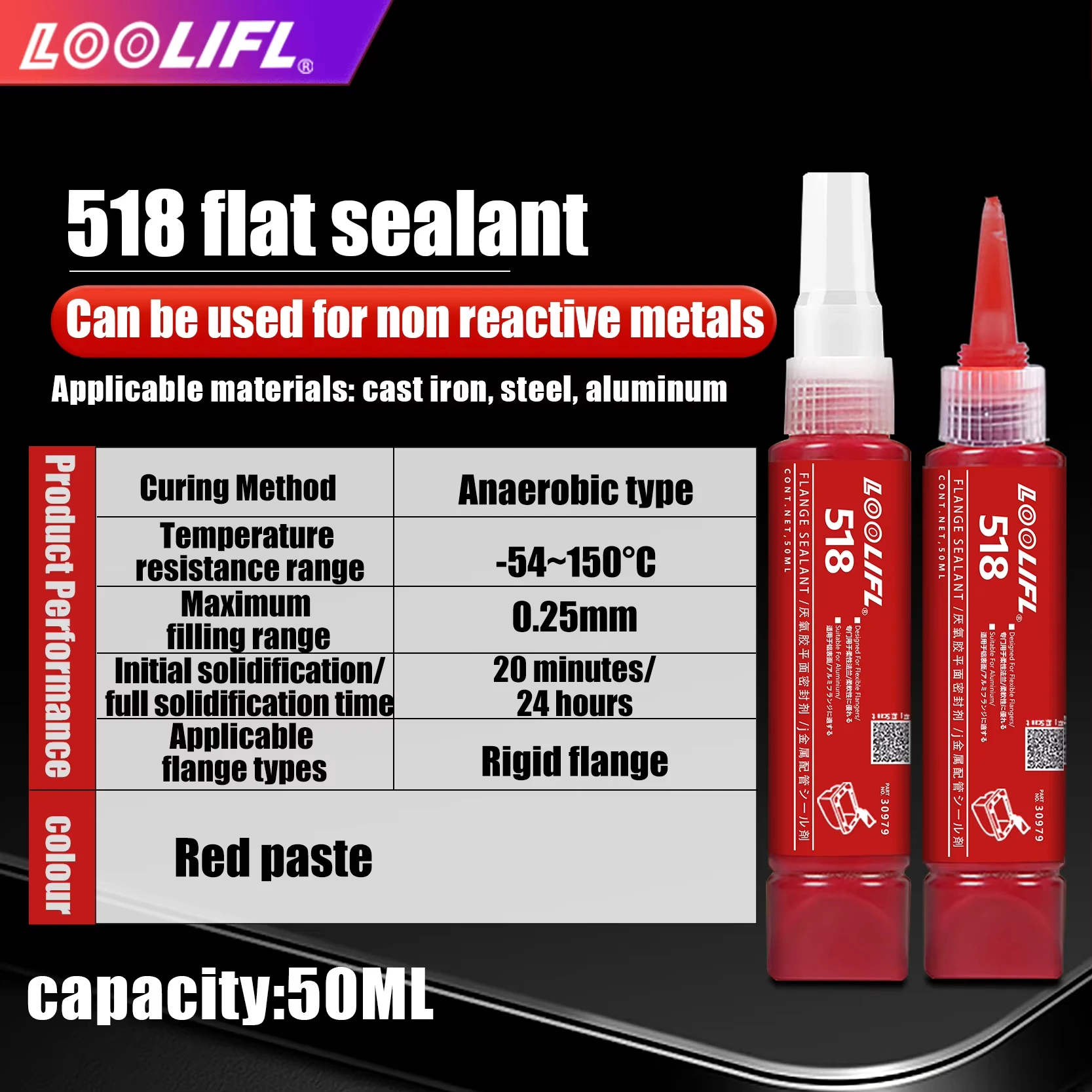 Loolifl510515518 Flange Sealant Anaerobic Sealant High-Temperature Resistant Metal Flange Gasket Replacement Adhesive Suitable for Pipe Flanges, Motors, Pumps, Transmission Systems, Oil-Resistant Leak-Proof Industrial Anaerobic Adhesive