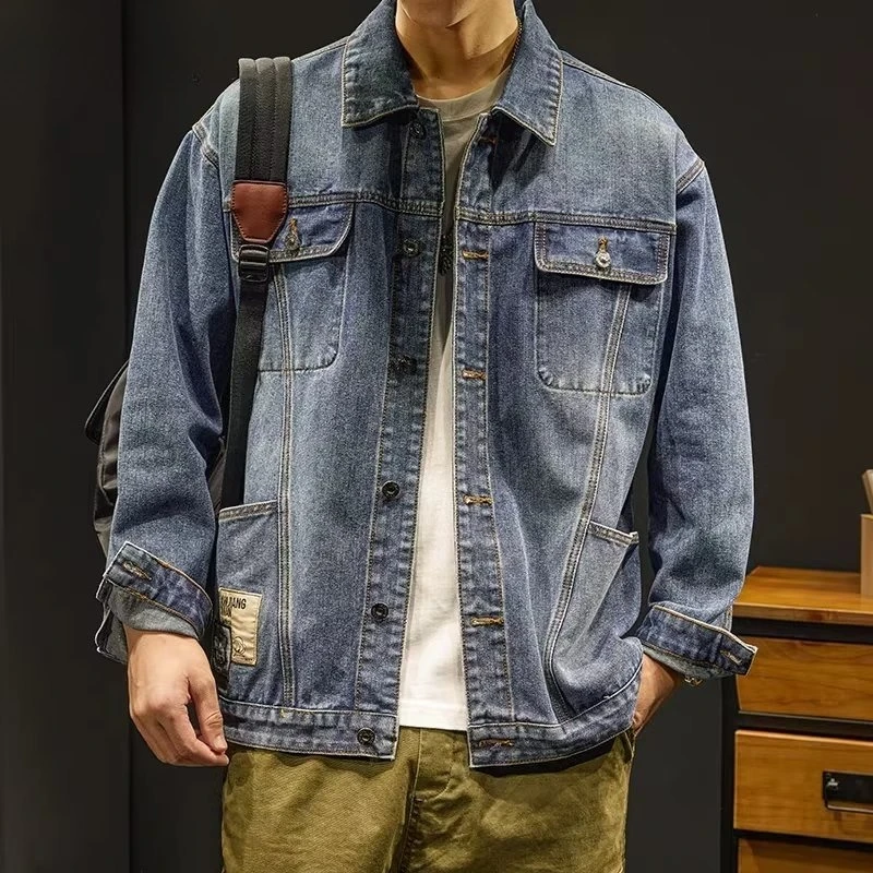 

Autumn Button Men's Denim Jacket Joker Cheap Price Stylish Outwear Designer Original Size L Worn Cowgirl Korea Male Jean Coats