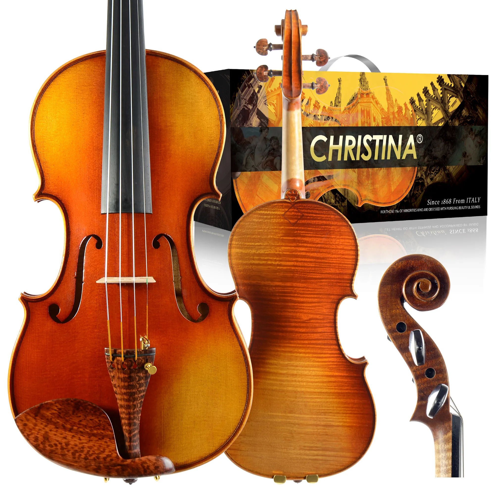 CHRISTINA Handcrafted Violin V10 High-quality Spruce Fine Flame Maple One-piece Backpanel with Snakewood Fittings 4/4 Size