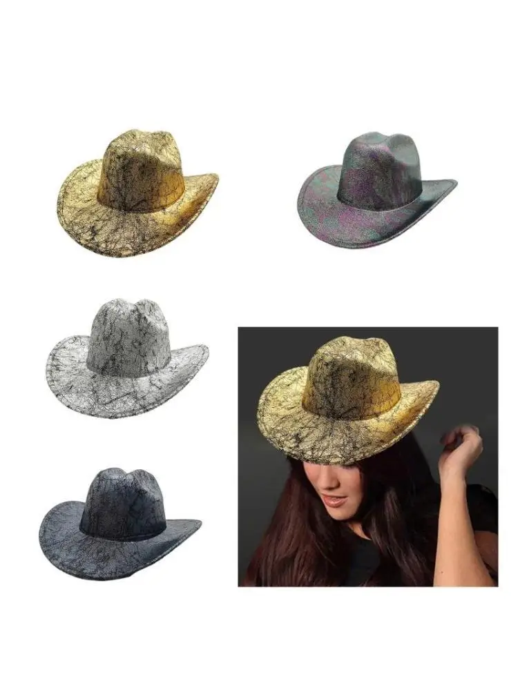 

652F PU Western Hat Halloween Costume Accessories Hat Texture Cowgirls Hat Carnivals Party Hat for Formal Event Travel