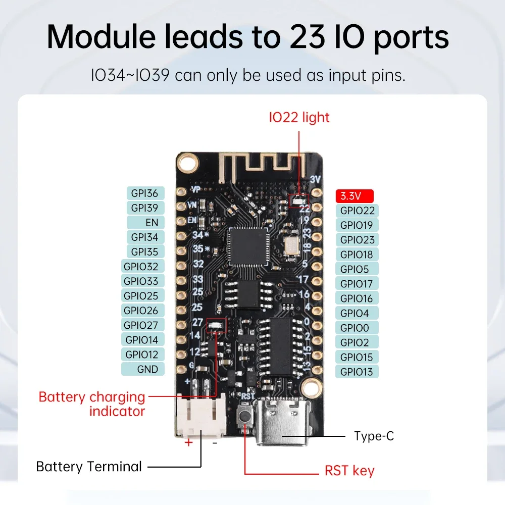 Placa de desarrollo Lolin32 ESP32 BT WIFI USB CH340C + MicroPython ESP32 versión Lite V1.0 Rev1 tipo C