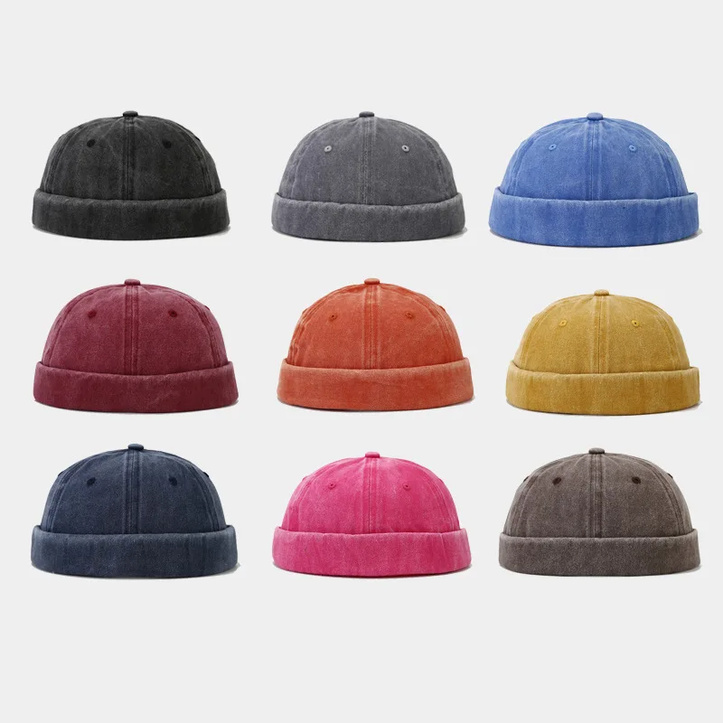Einfarbig Gewaschen Docker Beanie Brimless Cap Mode Hip Hop Männer Schädeldecke Einfarbig Manschette Docker Fischer Mützen Straße Hüte – Detail 1