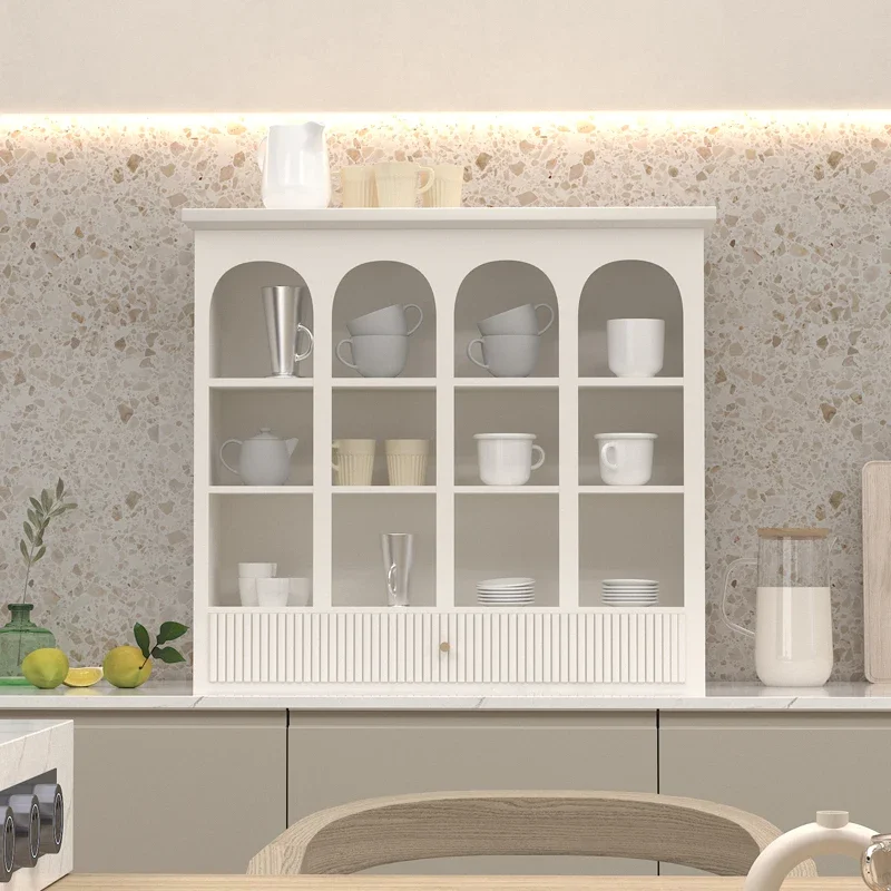 Kitchen three-layer white wooden vertical multi-functional space-saving cup storage rack