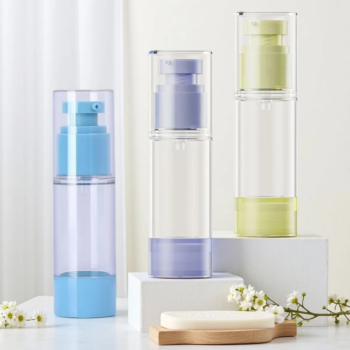 3-Pack 3-Color 30ml Plastic Lotion Vacuum Bottle Reusable Foundation Makeup Essence Liquid Travel Distribution Bottle Set