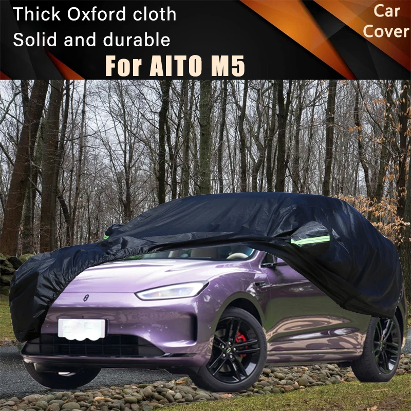 

Черные автомобильные чехлы для AITO M5, уличные водонепроницаемые пылезащитные чехлы от солнца, дождя и снега, толстая ткань Оксфорд, полный внешний чехол