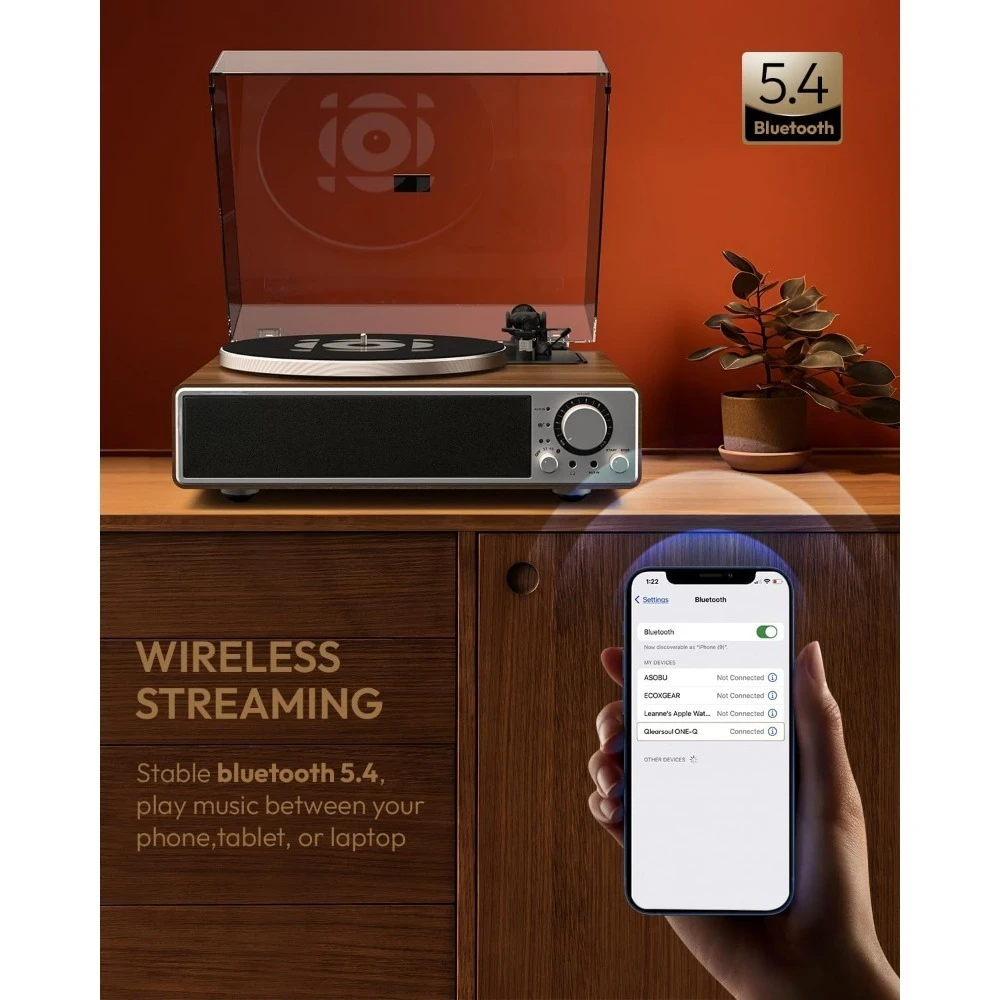 ترقية جديدة مشغل تسجيلات الفينيل الكل في واحد مع بلوتوث 5.4، مكبرات صوت مدمجة على القرص الدوار HiFi، فونو بريمب - جودة عالية #4