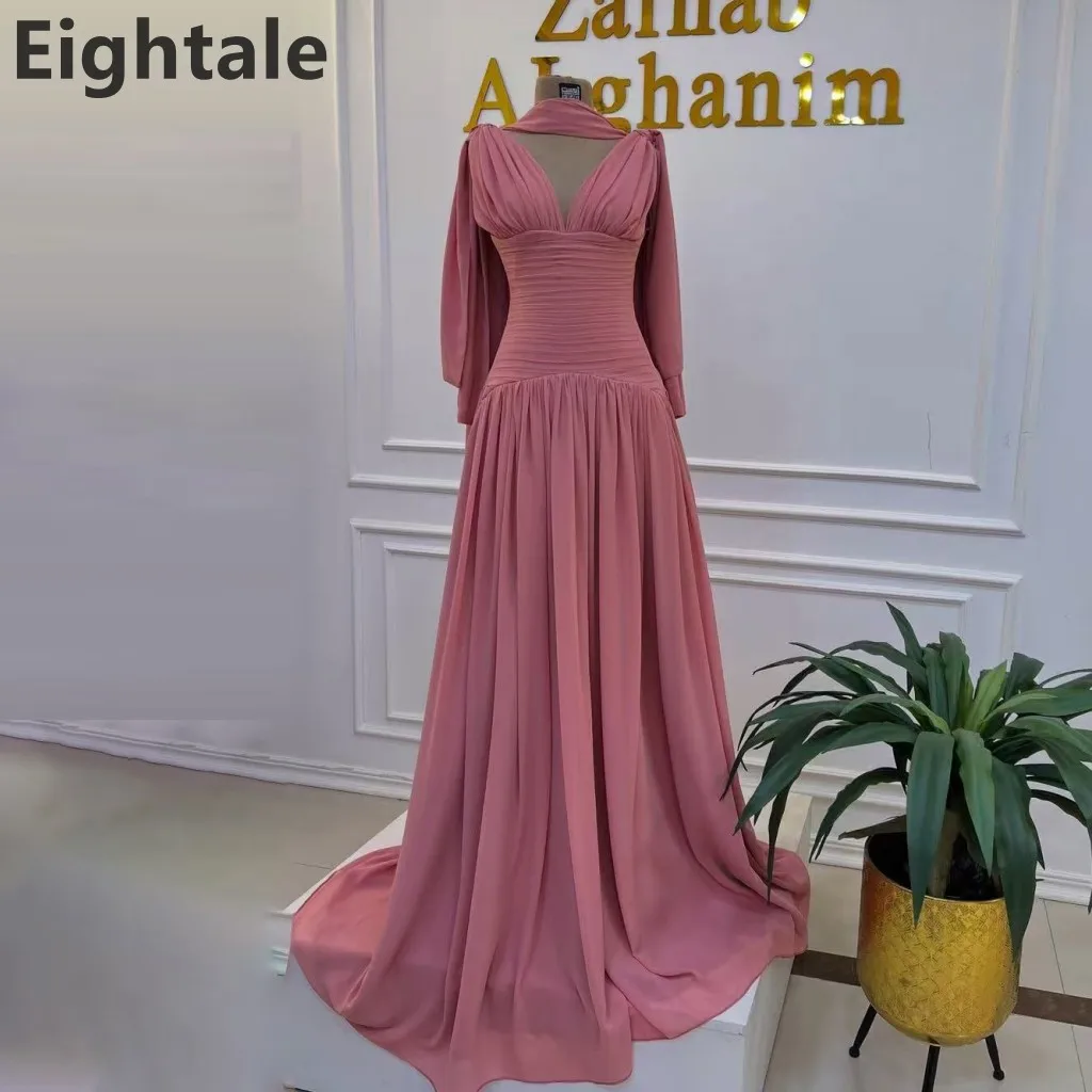 

Eightale 2025 Blush Pink Evening Dress Puff Long Sleeve Saudi Arabic A Line Prom Party Dress Women Formal Gowns Customized