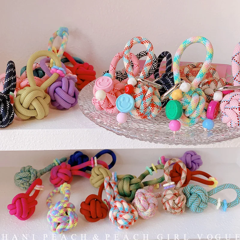 HD8338 Korean autumn new small carry slip support rope knot pattern flower car keychain pendant bag pendant