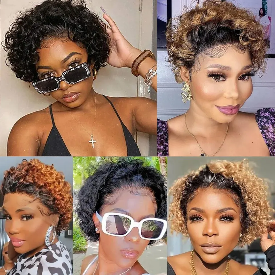 Ginger Orange Pixie Cut Wig Short Curly Lace Front Human Hair Wigs for Women Brazilian Water Wave Bob Wig Transparent Lace Wigs