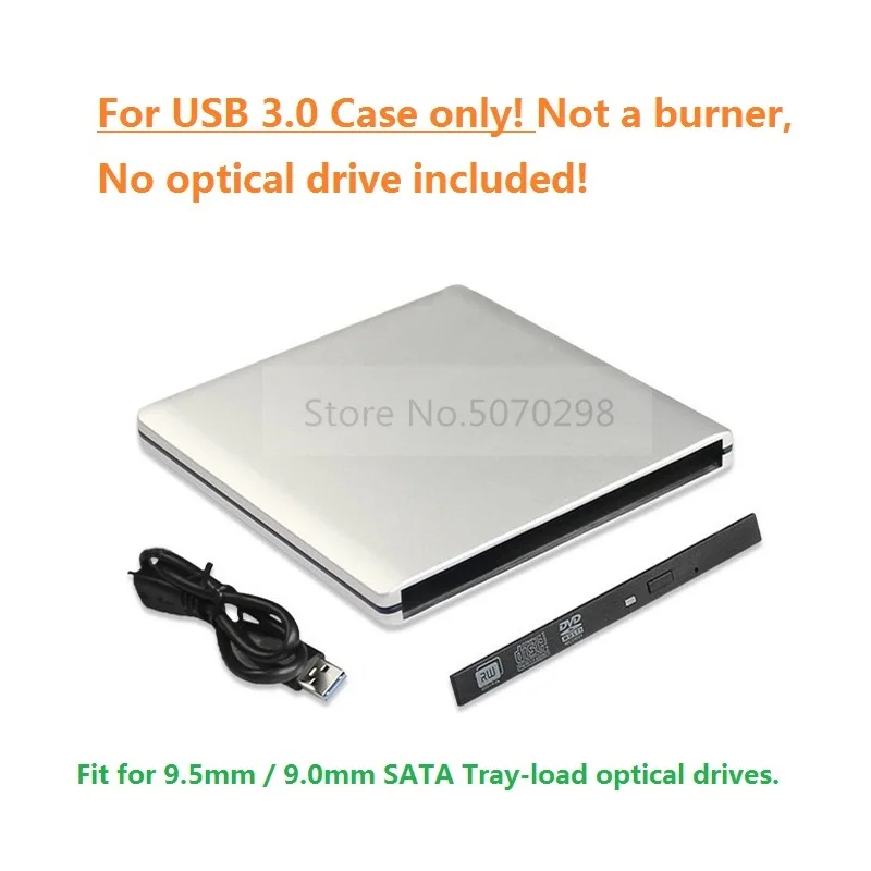 Portable USB 3.0 External DVD Enclosure Case for Laptop 9.5mm SATA Tray-load Optical Drive DVDRW DVD ODD Blu Ray Drives