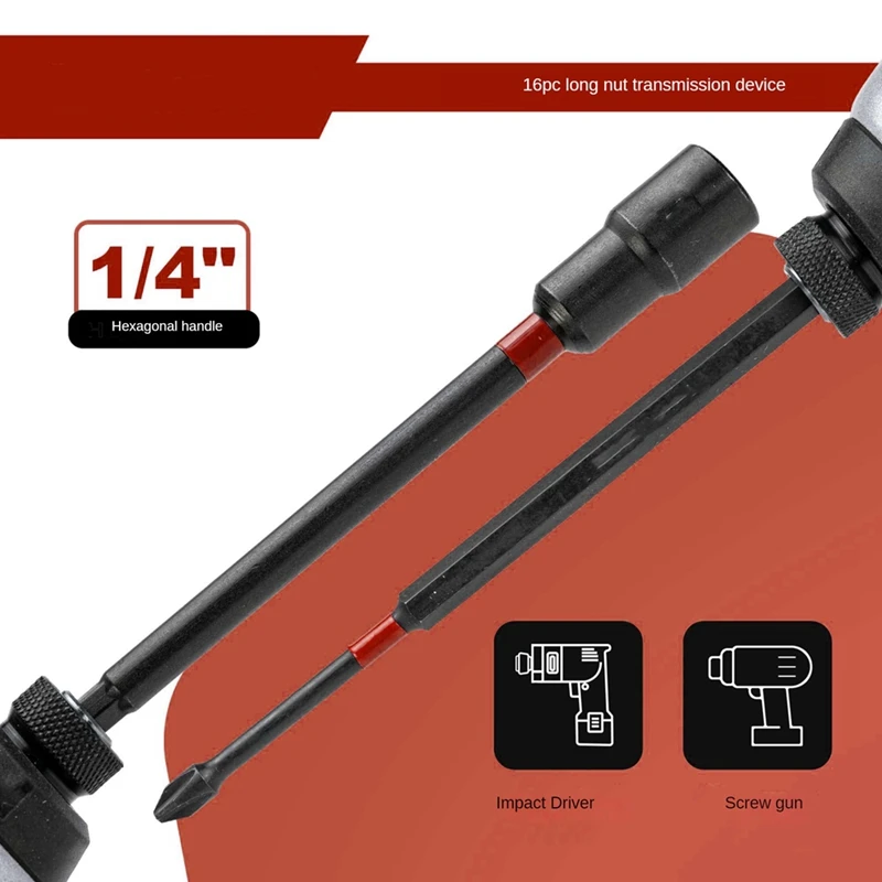 AT19-Magnetic Driver mur 6 Inche Leader Nut Driver Leader Nut Drive perangkat (16 buah)