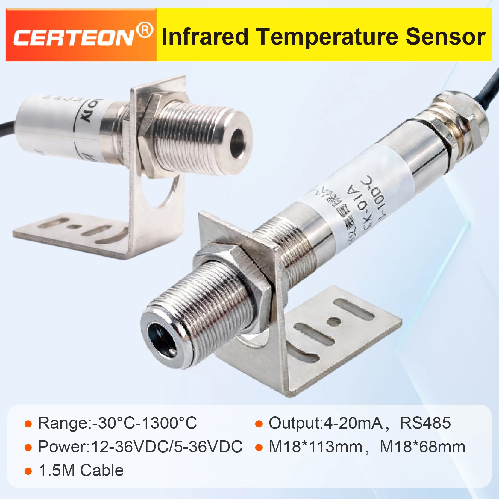 

Infrared Temperature Sensor Non Contact Pyrometer Industrial IR Thermometer 4-20mA RS485 Temperature Transmitter Probe