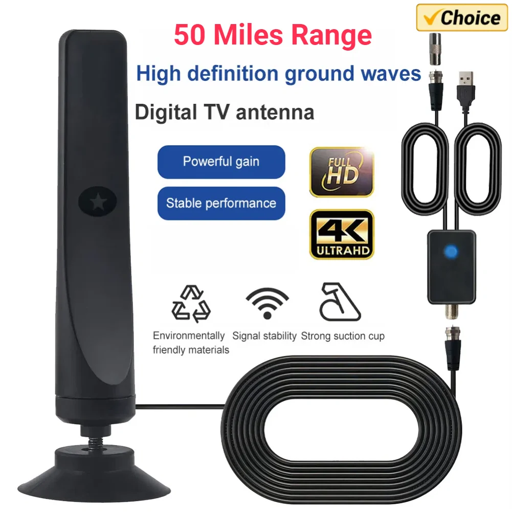 

TV Digital Antenna with Signal Booster HD Antenna Support 4K 1080P Portable Antenna 50 Miles Range Plug Play for Outdoor Indoor