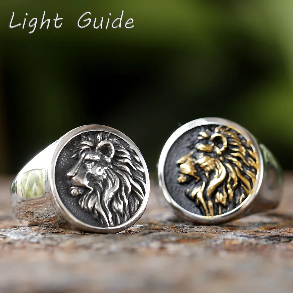 2024 Vintage New Fashion 316L Stainless Steel 3D Lion Head Ring High Polished Męska biżuteria dla zwierząt Hurtownia — zdjęcie 3