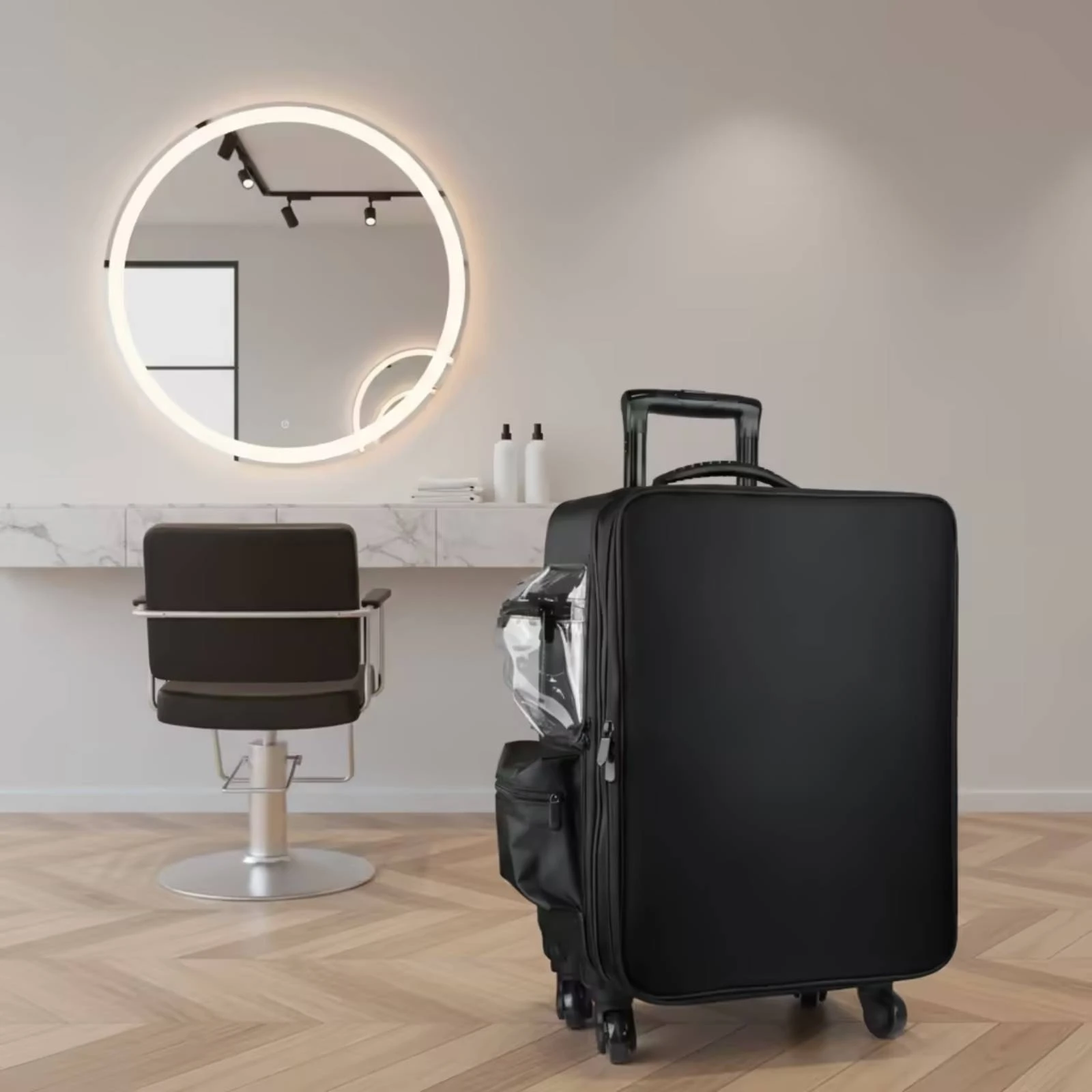 makeup-case-with-rotating-wheels-hard-sided-sminkkoffert-med-hjul-sminkvaska-på-hjul-wheeled-resekosmetikvaska-telescoping