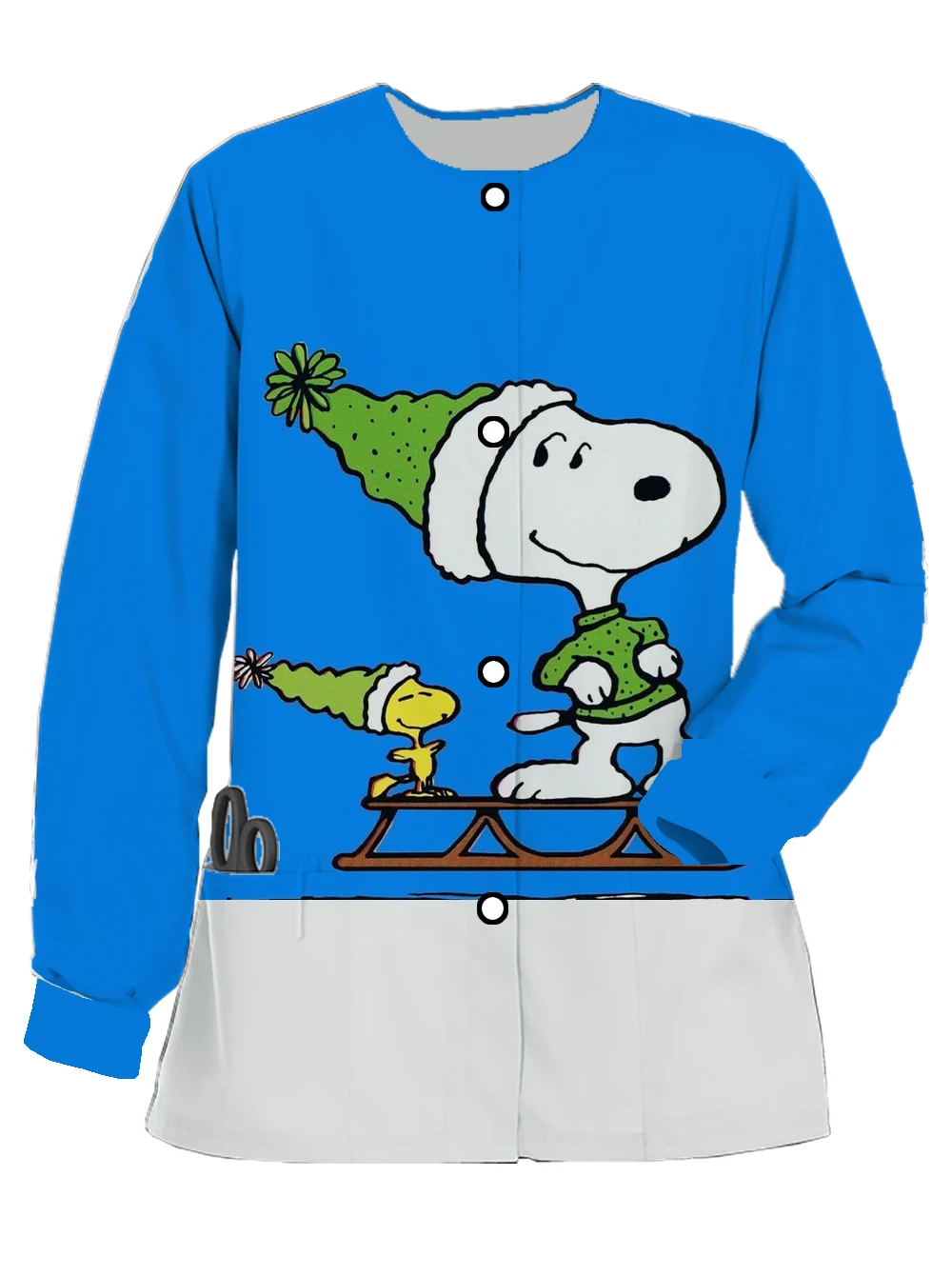 2024 new spring and autumn women's long-sleeved nurse uniform Christmas Snoopy print frosted comfortable dentist work uniform