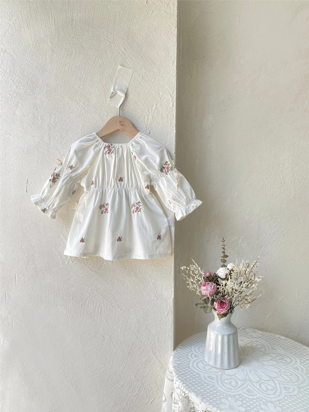 2024 Autumn New Baby Girl Lantern Sleeve Floral Dress Girls Flower Embroidery Princess Dress Cotton Infant Toddler Long Dress