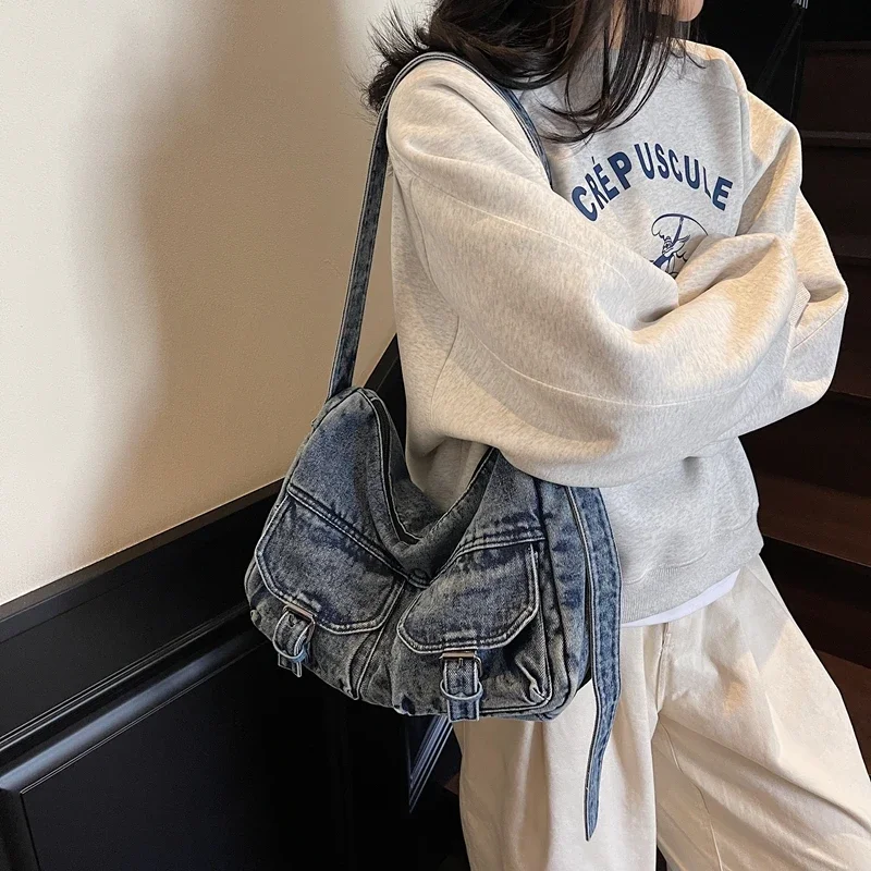 

Fashion Denim Women's Bag New Jeans Shoulder Bag Cowboy Handbag Canvas Messenger Bag Y2K Eco Bag Korean Trendy Pocket School Sac