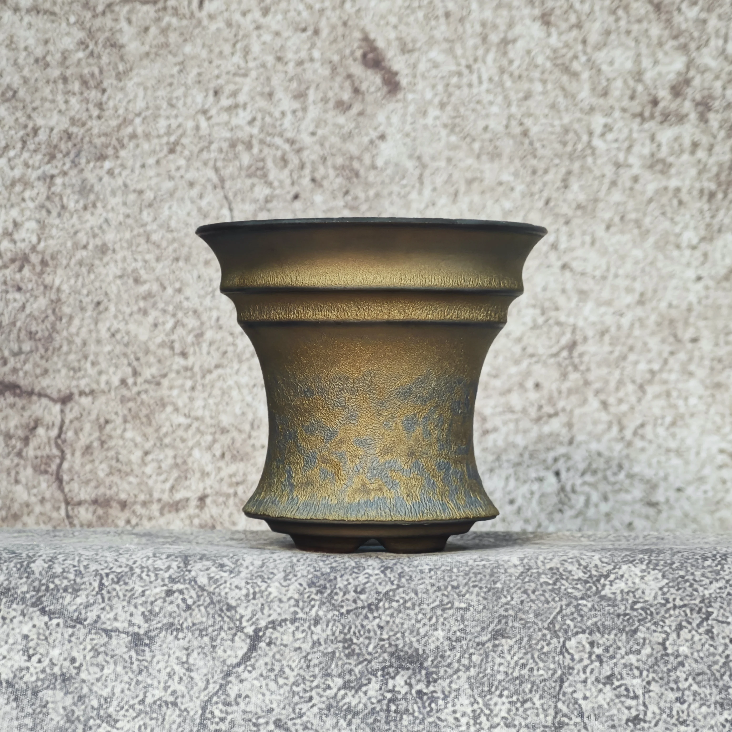 Vintage Golden Metallic Glaze Waisted Caudex Plant Pot, Handmade Ceramic Planter For Agave, Cactus, Dioscorea Elephantipes & Suc