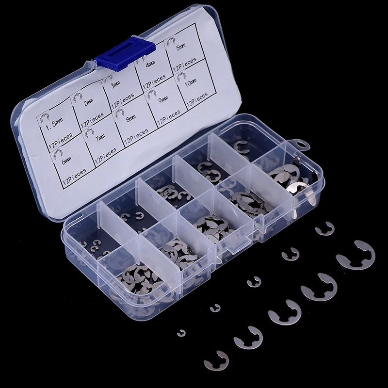 120PCS 304 Stainless Steel Stainless Steel E Clip washer Assortment Kit Circlip retaining ring for shaft fastener M1.5~M10