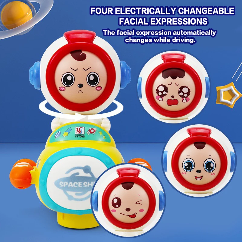 Ruimteschip gezicht veranderende astronaut elektrisch speelgoed met vier automatische gezichtsuitdrukkingen Baby vakantiecadeau