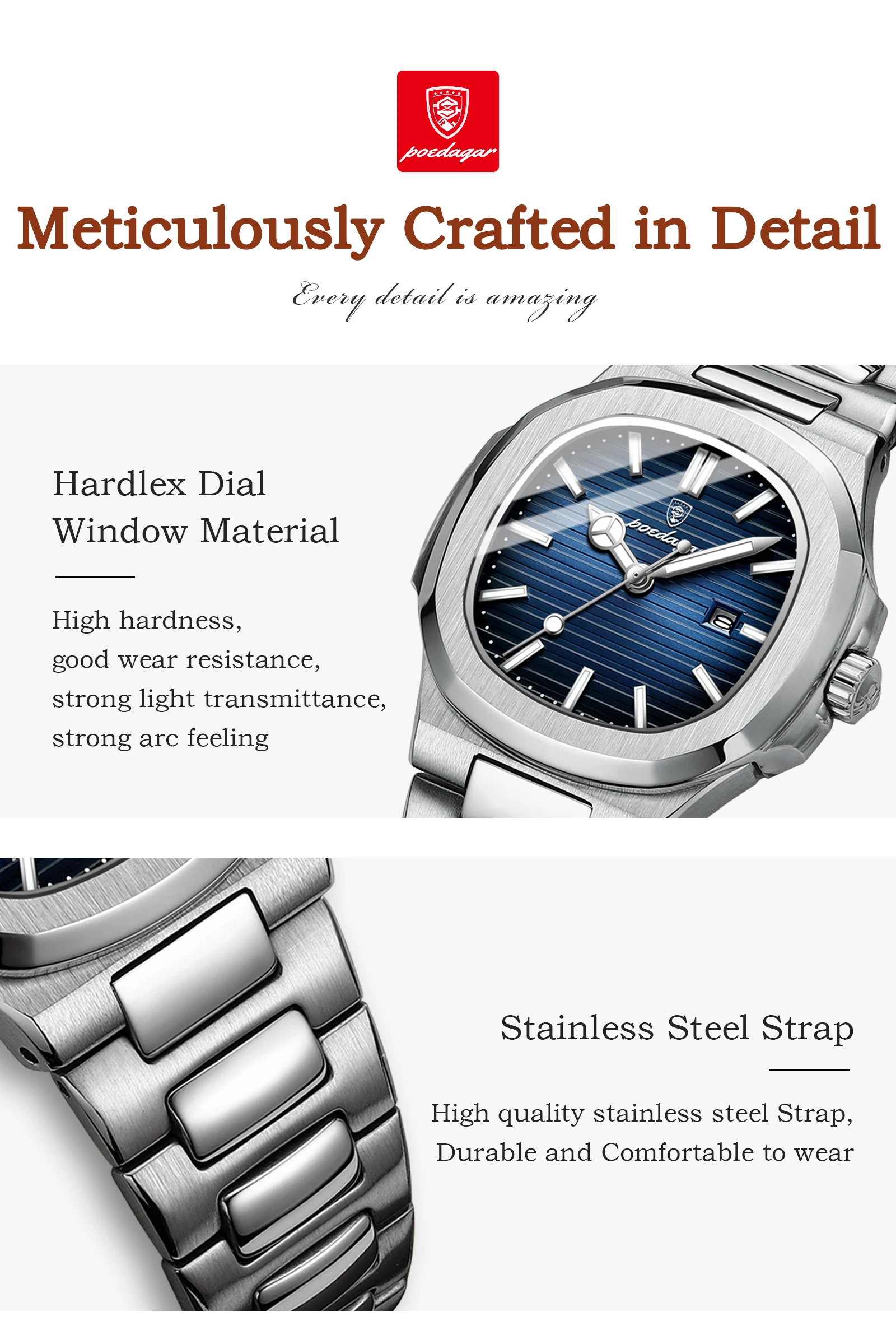 POEDAGAR Luxus Damen Quarzuhr Datum Wasserdicht Leuchtende Damen Armbanduhr Edelstahl Mode Uhren Für Frauen Reloj – Detail 8