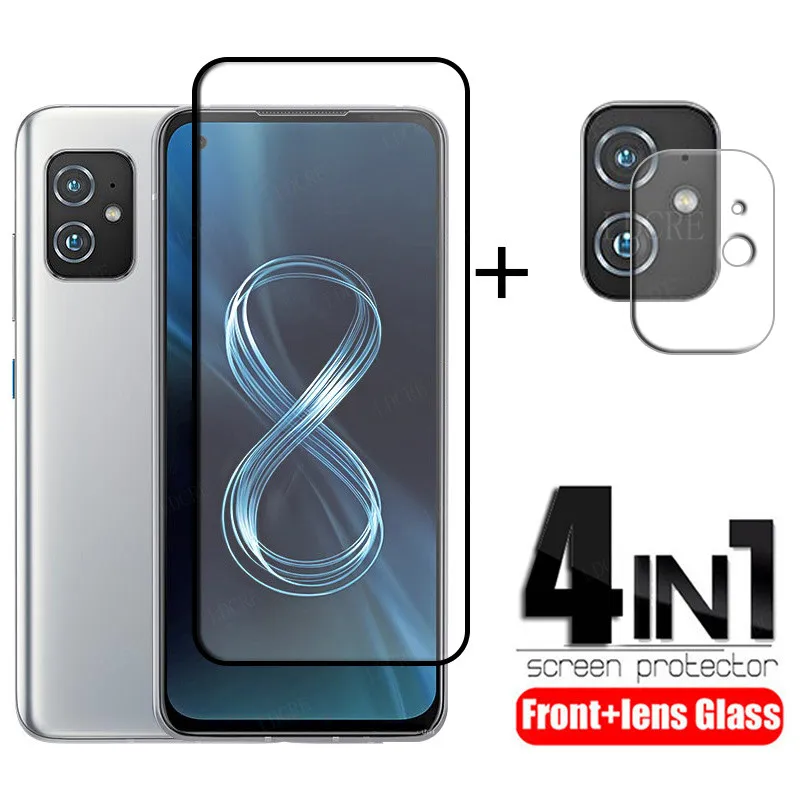 4-in-1 For Asus Zenfone 8 Glass For Asus Zenfone 8 Tempered Glass Full Cover HD Screen Protector For Asus Zenfone 8 Lens Glass