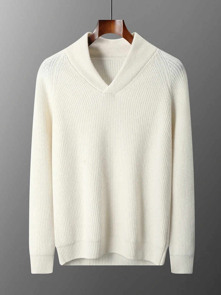 

TLOML Men's 100% Cashmere Sweater Shawl Collar Pullover Autumn Winter Thicken Smart Casual Cashmere Knitwear Soft Warm Comfy Top